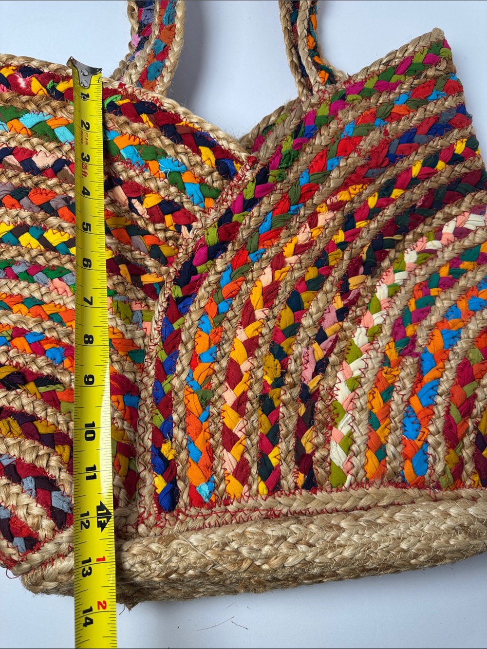 UNCOMMON Repurposed Woven Jute Straw Bag Multicolor Market Tote Carry All BOHO - Picture 8 of 10